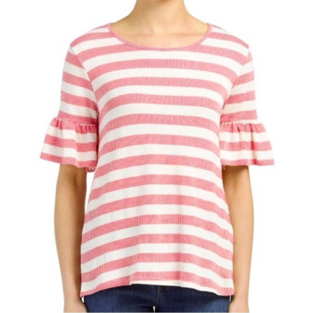 Anthropologie Pleione Stripe Ruffle Sleeve Top | M